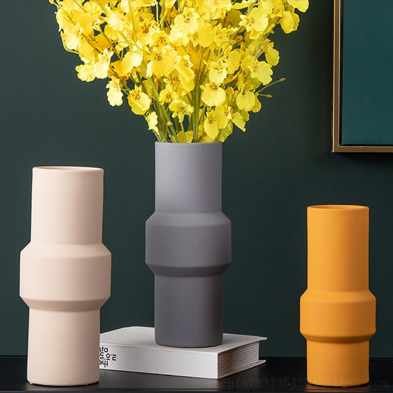 Decoração de desktop de vaso de cerâmica branca para vaso de flor de decoração para casa
