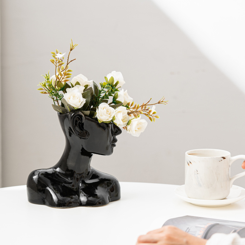 Vaso de cerâmica nórdico moderno, vaso abstrato de cabeça humana, vaso de flores, porcelana criativa, busto para decoração de casa