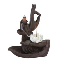 Buddha de cerâmica - Holding Flor Cachoeira Backflow Incense Burner