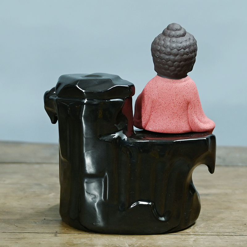 Cascata de cone de incenso cerâmico vermelho pequeno Buda refluxo queimador de incenso