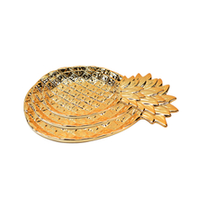 Electroplate Golden abacaxi estilo design cerâmico bandeja de jóias