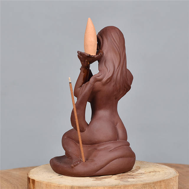Mão segurando refluxo estátuas deusa de cone de incenso queimador de incenso de refluxo de cerâmica