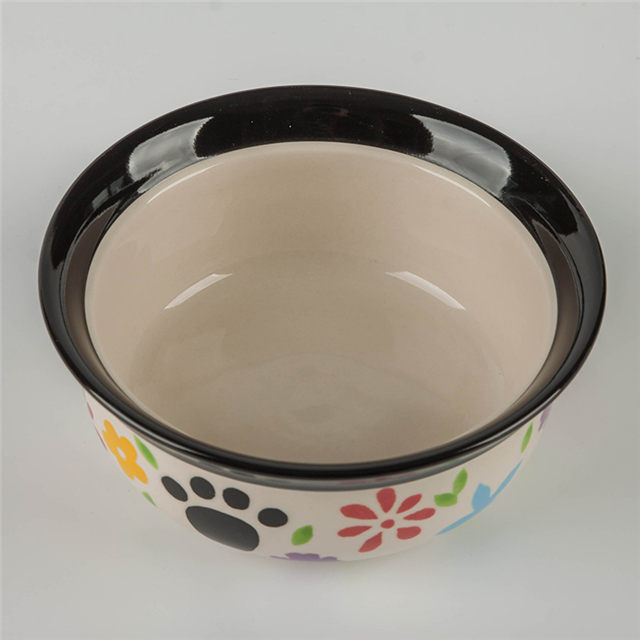 Black Circle Edge Bowl Bottom Printing Dog Footon Dog Circular Footon Bowl de cerâmica para cães Ceramic Pet Feeder
