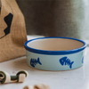 Rodada borda tigela impressão inferior Fishbone imagem cerâmica cão tigela cerâmica alimentador de animais de estimação