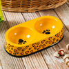 Black Circle Edge Bowl Bottom Printing Dog Footon Dog Circular Footon Yellow Ceramic Double Bowl Integração Bowl Dog Bowl Ceramic Feeder