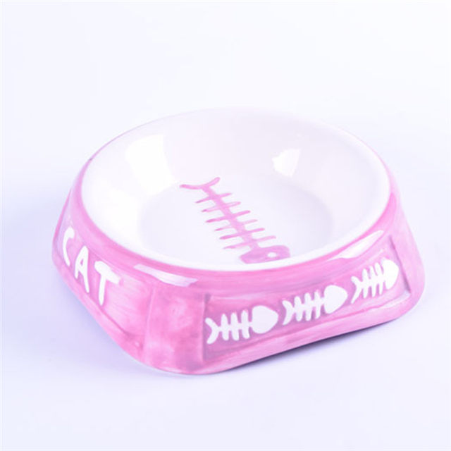 rosa Cerâmica Alimentador de Animais de Estimação Imprimir padrões de osso de peixe Tigela de cachorro de cerâmica e tigela de gato