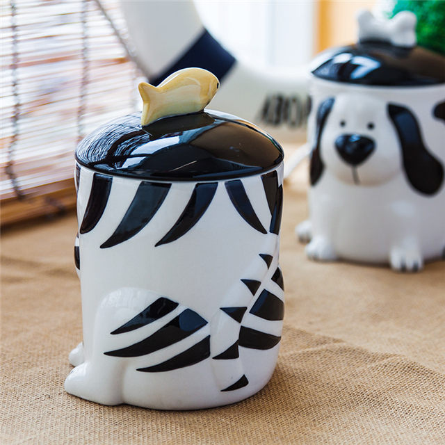 3D Cat Style Ceramic Pet Food Tank Tanque de armazenamento de comida de gato Jar Food Food Jar