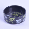 Esmalte preto impressão imagem crânio alimentador de estimação cerâmica tigela de cachorro de cerâmica