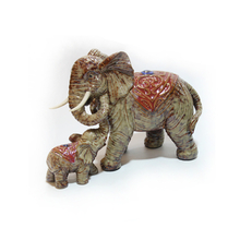 Elefante de cerâmica puxa bebê elefante de cerâmica grande estátua de elefante ornamento de cerâmica animal