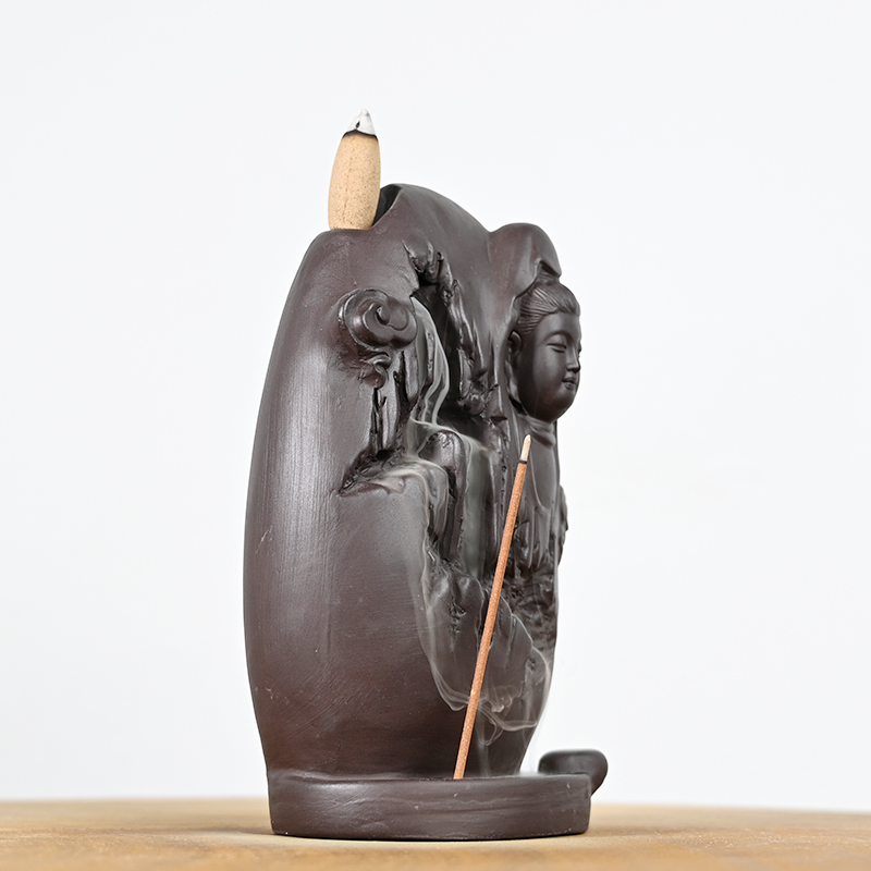 Queimador de incenso de refluxo de cerâmica Suportes de cone de incenso cascata de cerâmica Guanyin