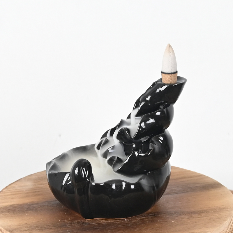 Queimador de Incenso Cachoeira Cerâmica Incenso Cone Incenso Cerâmica Preta Lótus