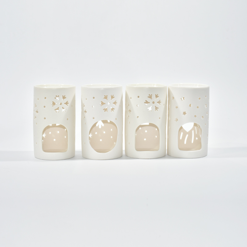 Porcelana branca Circular Candle Cup Cup Ceramic Pattern Hollow Out Ceramic Oil Burner