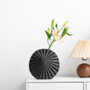 Vaso de cerâmica plano redondo moderno, vaso de flores canelado plissado, preto, branco, nórdico, decoração de casa, atacado, criativo, vaso de mesa de porcelana com nervuras