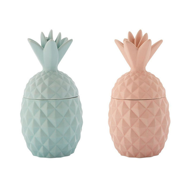 Jarro de vela de abacaxi de cerâmica verde e rosa claro