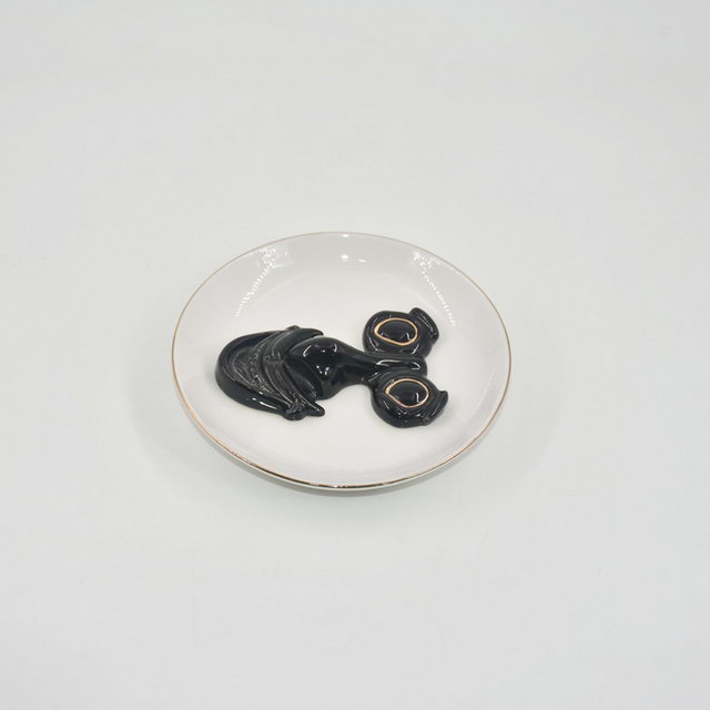 Forma de rosto preto Decoração de casamento Bandeja de jóias de presente Bandeja de jóias Trinket Suporte de anel de cerâmica