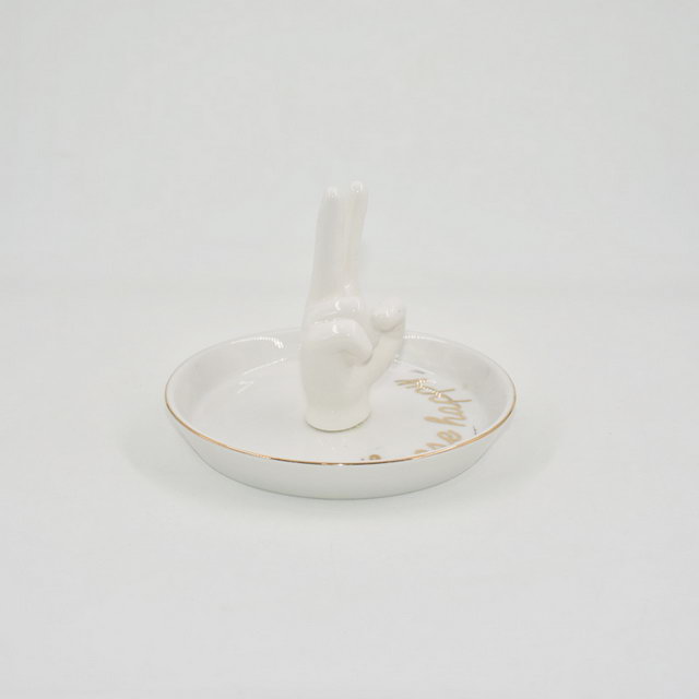 Forma da mão Decoração de casa Bandeja de presente Trinket Suporte de anel de casamento de cerâmica Bandeja de exibição de jóias