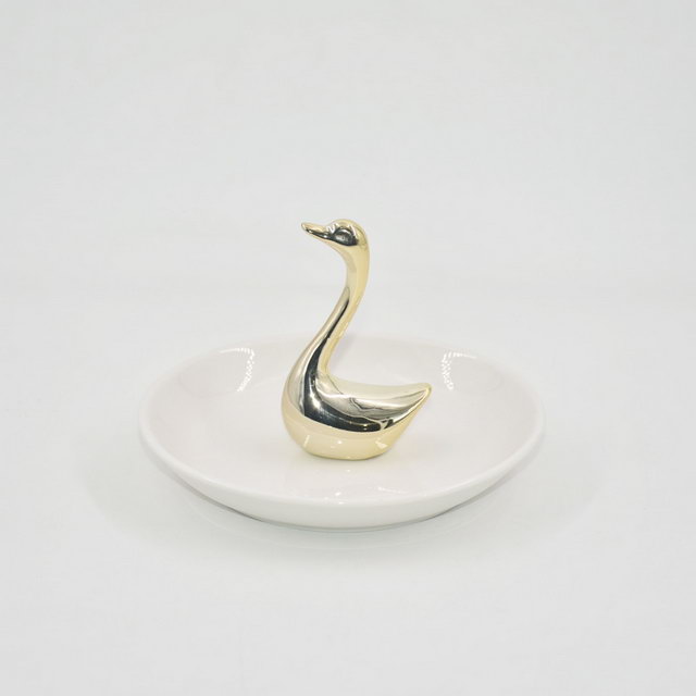 Cisne dourada Forma Decoração de Casa Presente Bandeja de Exibição de Jóias Presente de Casamento Suporte de Anel de Cerâmica Bandeja de Trinket Personalizado