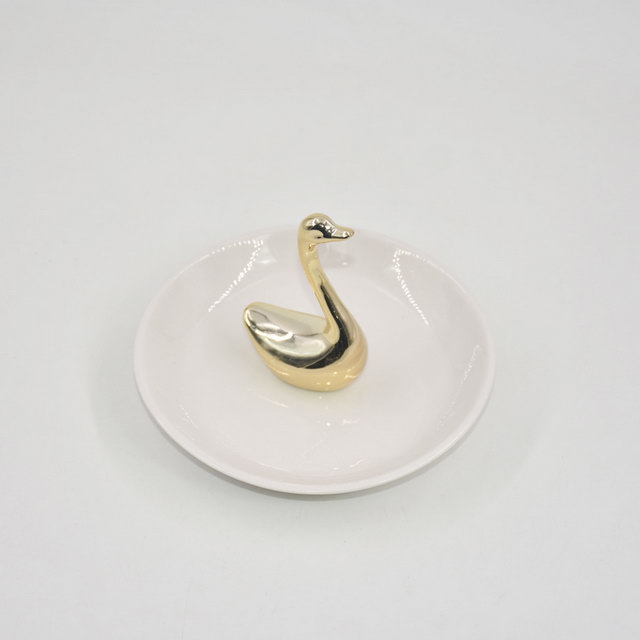 Cisne dourada Forma Decoração de Casa Presente Bandeja de Exibição de Jóias Presente de Casamento Suporte de Anel de Cerâmica Bandeja de Trinket Personalizado