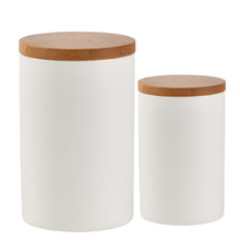 Frasco de armazenamento de vasilha de cerâmica Recipiente para jarro de chá Frasco de porcelana e tampa de bambu com tampa de bambu (hermética) (Matt White, embalagem 2)