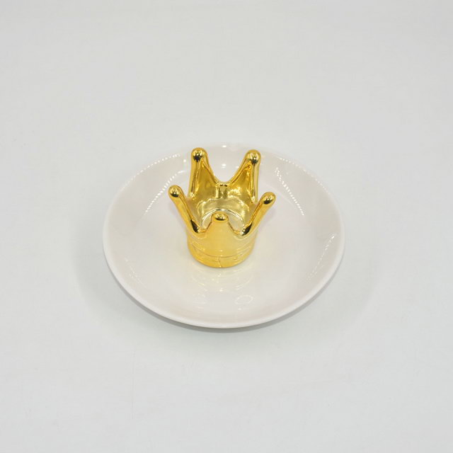 Coruja dourada Estilo Decoração de casamento Bandeja de jóias Presente Bandeja Trinket Suporte de anel de casamento de cerâmica