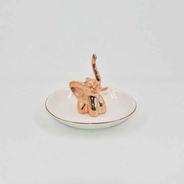 Rose Golden Elephant Estilo Decor Gift Trinket Tray Suporte de anel de casamento de cerâmica Bandeja de jóias