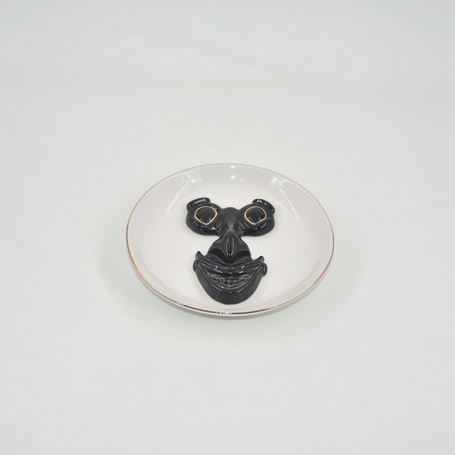 Forma de rosto preto Decoração de casamento Bandeja de jóias de presente Bandeja de jóias Trinket Suporte de anel de cerâmica