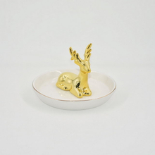 Ouro Milu Deer Design Home Decor Presente Bandeja de Exibição de Jóias Presente de Casamento Titular Anel de Cerâmica Bandeja Trinket Personalizado