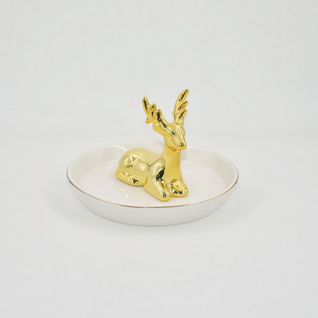 Ouro Milu Deer Design Home Decor Presente Bandeja de Exibição de Jóias Presente de Casamento Titular Anel de Cerâmica Bandeja Trinket Personalizado