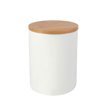 Pote de cerâmica branca Com tampa de bambu Armazenar biscoitos doces café Jarro de cerâmica