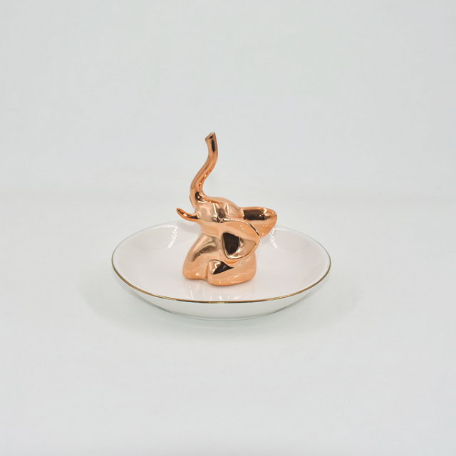 Rose Golden Elephant Estilo Decor Gift Trinket Tray Suporte de anel de casamento de cerâmica Bandeja de jóias