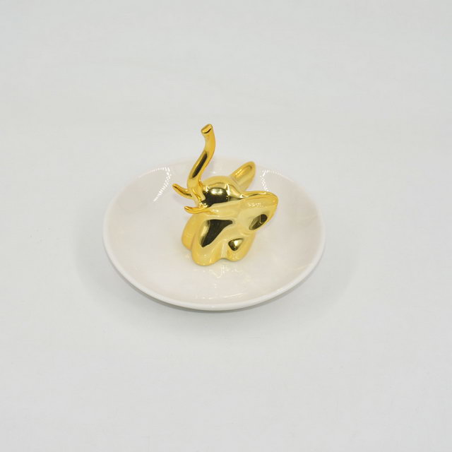Rose Golden Elephant Estilo Decor Gift Trinket Tray Suporte de anel de casamento de cerâmica Bandeja de jóias