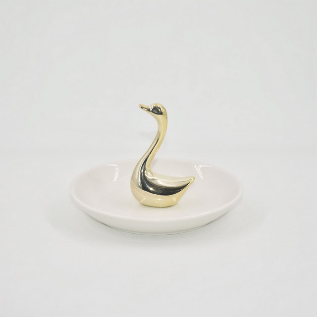 Cisne dourada Forma Decoração de Casa Presente Bandeja de Exibição de Jóias Presente de Casamento Suporte de Anel de Cerâmica Bandeja de Trinket Personalizado