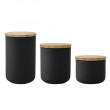 pote de cerâmica preto Com tampa de bambu Armazene biscoitos doces café Jarro de cerâmica