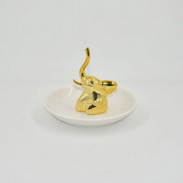 Rose Golden Elephant Estilo Decor Gift Trinket Tray Suporte de anel de casamento de cerâmica Bandeja de jóias
