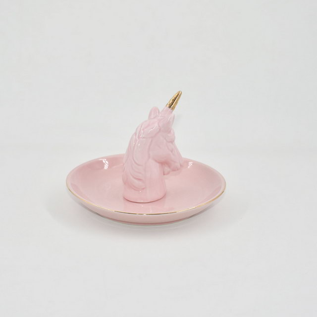 Estilo unicórnio rosa Decoração para casa Bandeja de presente Trinket Suporte de anel de casamento de cerâmica Bandeja de exibição de jóias