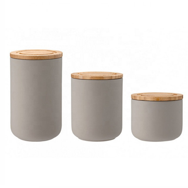 pote de cerâmica preto Com tampa de bambu Armazene biscoitos doces café Jarro de cerâmica