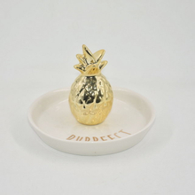 Forma de abacaxi dourado Decoração de casa Bandeja de exibição de jóias de presente de casamento Presente de casamento Suporte de anel de cerâmica Bandeja de bugiganga personalizada