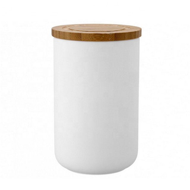 pote de cerâmica preto Com tampa de bambu Armazene biscoitos doces café Jarro de cerâmica