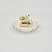 Coelho de ouro Design Decoração de casamento Bandeja de jóias de presente Bandeja Trinket Suporte de anel de casamento de cerâmica