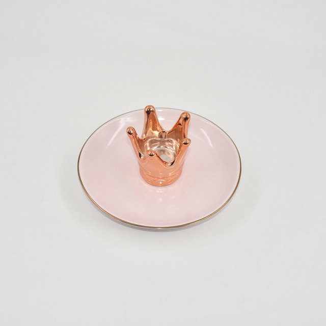 Rose Design Coroa de Ouro Decoração de Casamento Presente Bandeja de Jóias Bandeja Trinket Titular Anel de Casamento de Cerâmica