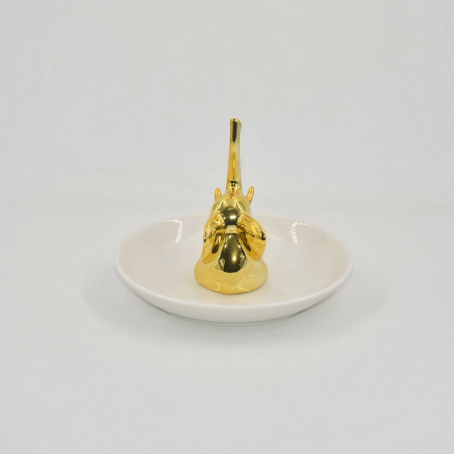 Rose Golden Elephant Estilo Decor Gift Trinket Tray Suporte de anel de casamento de cerâmica Bandeja de jóias