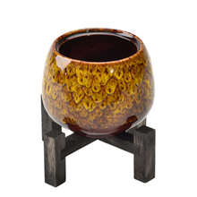 Vasos de cerâmica de bambu Mobiliário Doméstico decoração Desktop Decorativo Suporte de Bambu-montado Delicadeza amarela Vaso de Flores em Cerâmica
