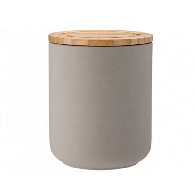 pote de cerâmica preto Com tampa de bambu Armazene biscoitos doces café Jarro de cerâmica