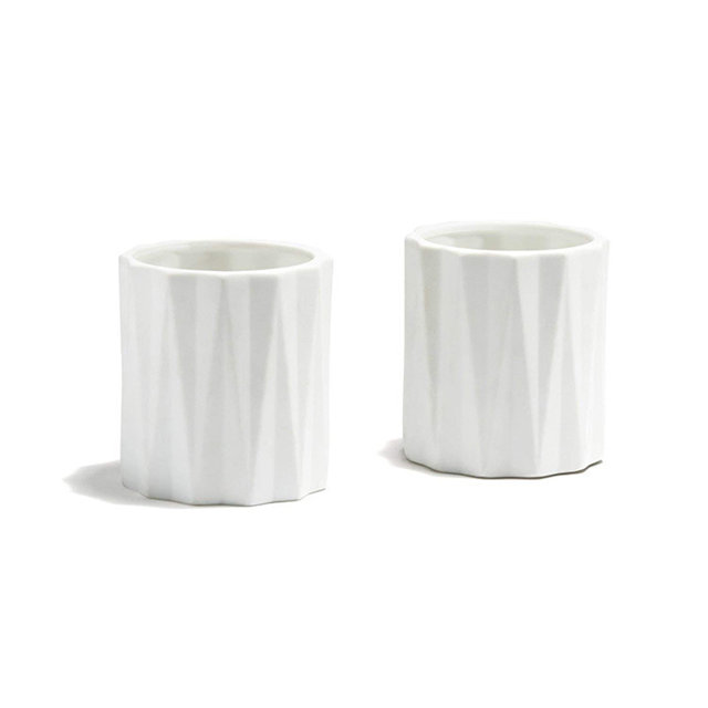 Copo de vela cerâmica de tira branca em relevo