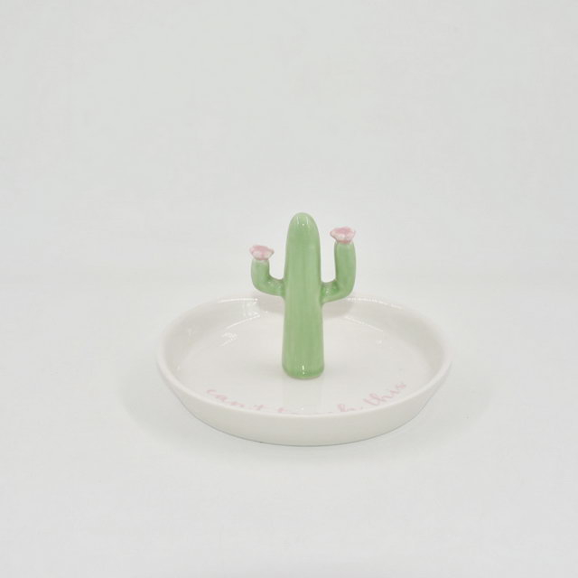 Forma de cacto verde Decoração para casa Bandeja de presente Trinket Suporte de anel de casamento de cerâmica Bandeja de exibição de jóias
