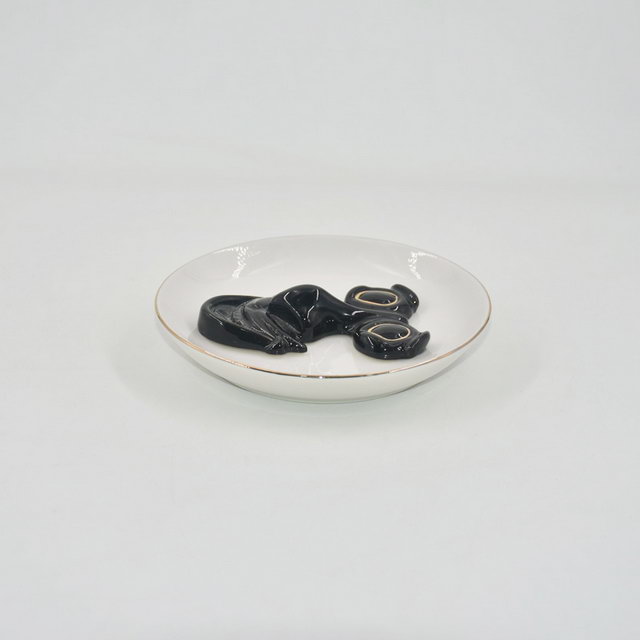 Forma de rosto preto Decoração de casamento Bandeja de jóias de presente Bandeja de jóias Trinket Suporte de anel de cerâmica