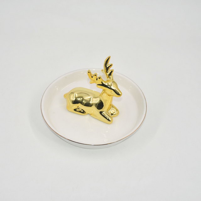 Ouro Milu Deer Design Home Decor Presente Bandeja de Exibição de Jóias Presente de Casamento Titular Anel de Cerâmica Bandeja Trinket Personalizado