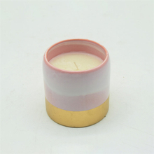 rosa chapeado rosa e ouro manchado design copo de vela de cerâmica