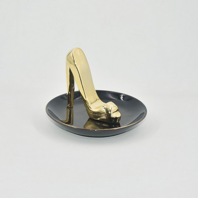 Sapato dourado e Estilo Preto Decoração de Casamento Bandeja de Jóias Presente Bandeja Trinket Suporte de Anel de Casamento de Cerâmica