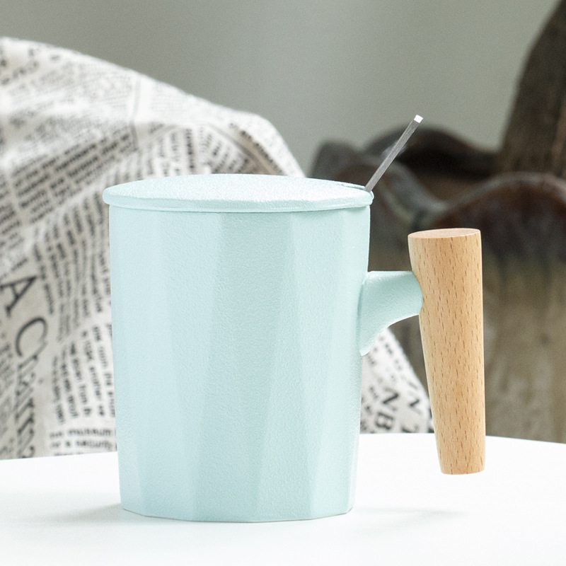 Caixa de presente de logotipo personalizado conjunto de caneca de café de porcelana Alças de madeira Copo de cerâmica